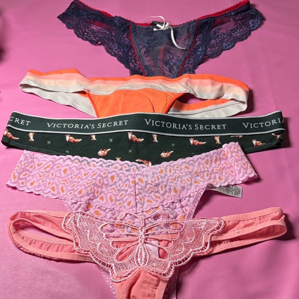 Women’s Panties Lace & Mesh Thong Set — Pink, Coral, Navy, Green